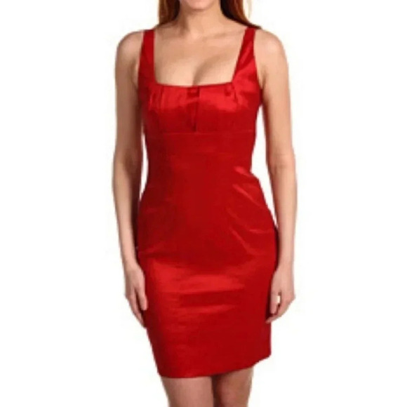 Calvin Klein red stretch satin formal date night mini dress sz 10 - Picture 1 of 17